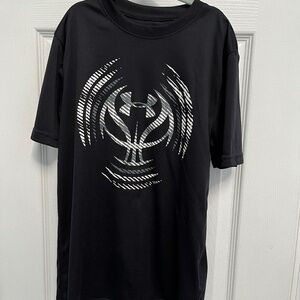 Boy's Under Armour LOOSE Heatgear Black White Basketball Medium Shirt Sz YMD